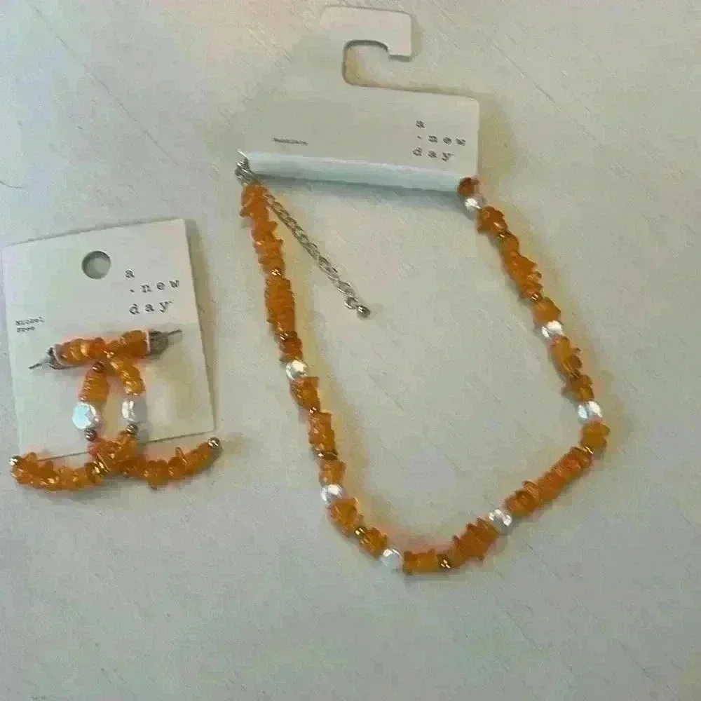 Cute beaded necklace and hoop earrings set College football game day Texas UT